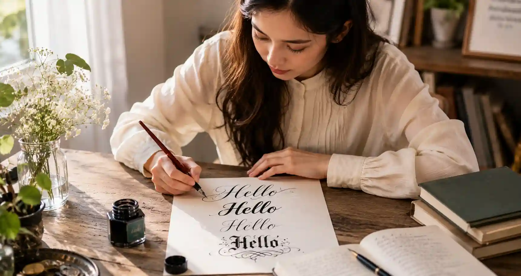The word Hello shown in several cursive, script and calligraphy font styles